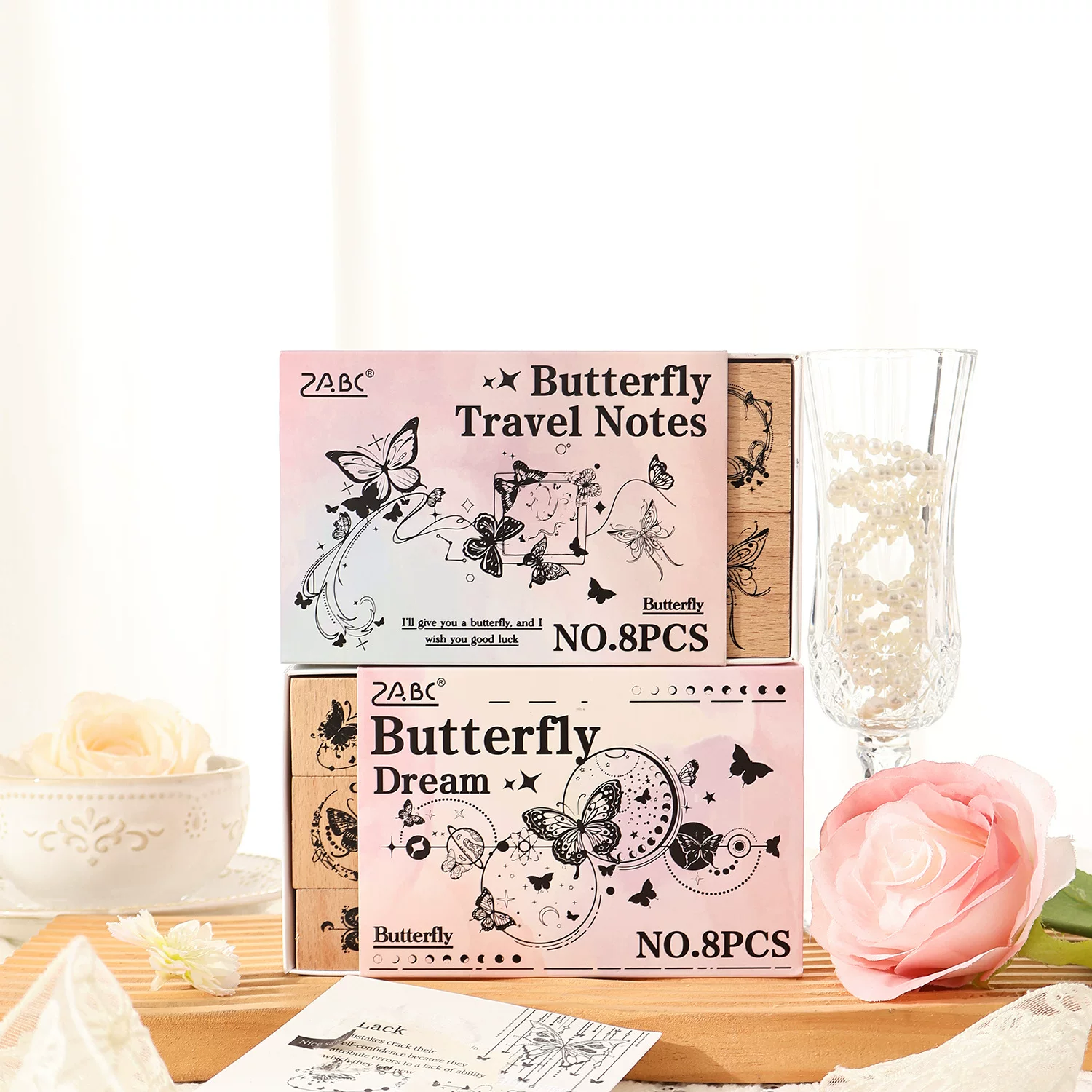 Retro Art Style Butterfly Rubber Stamp Set For Journaling Scrapbooking ( 8pcs )