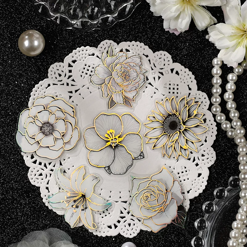 Flowers Retro Black & White Journaling Scrapbooking Stickers ( 20pcs )