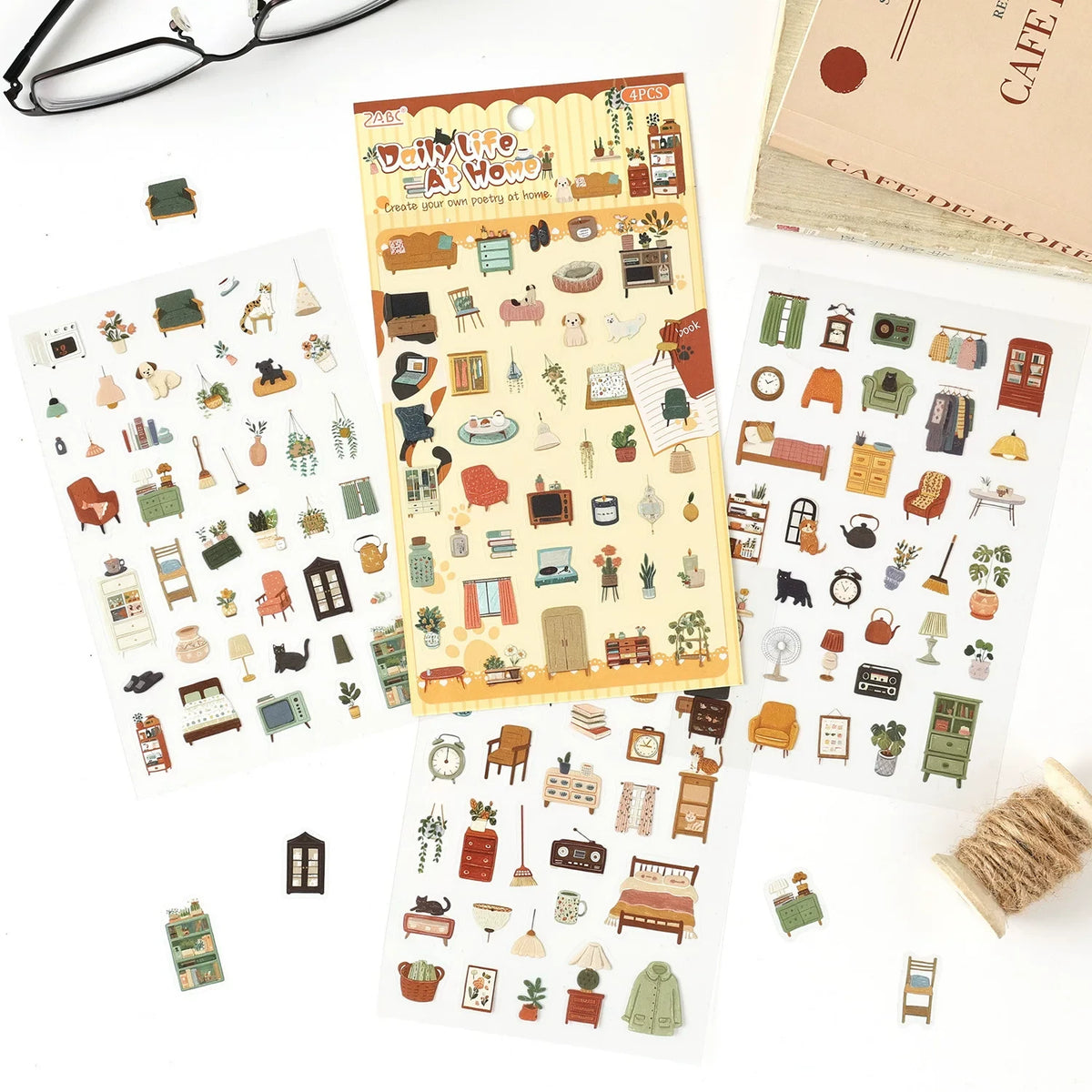 Little Joys of Life Series PET Journaling Scrapbooking Stickers Sheets ( 4 sheets )