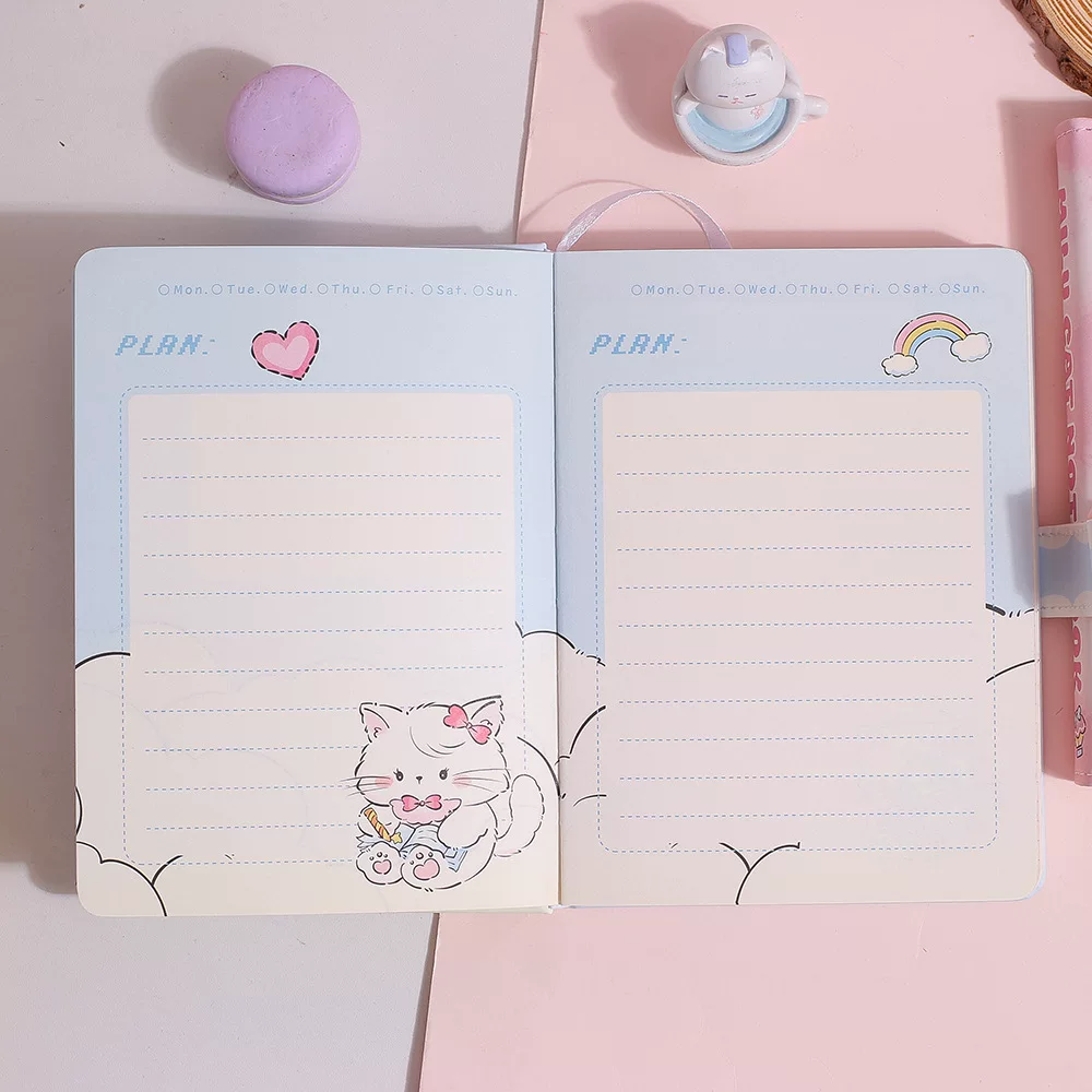 Milu Cat Kawaii Combination Lock Notebook Diary ( 1pc )