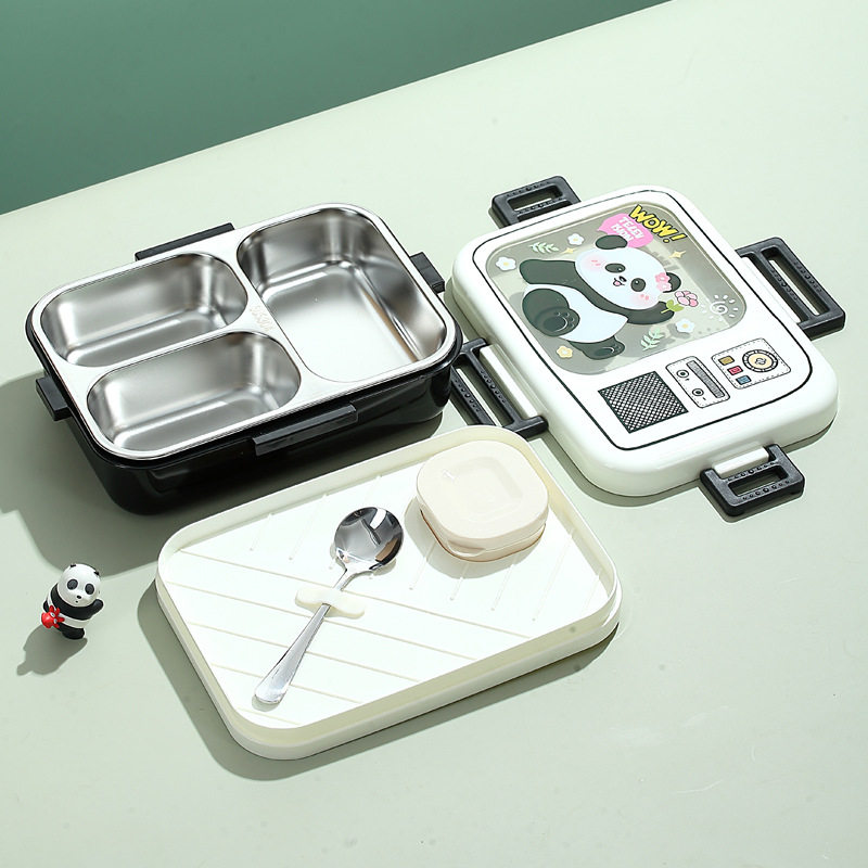 Retro TV Bento Meal Stainless Steel Three Compartment Lunch Box ( 1pc )