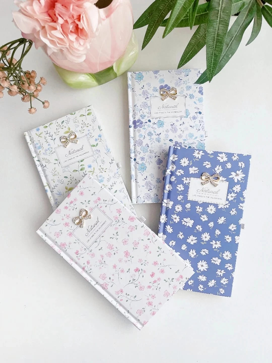 Fresh & Floral Bow Charm Hardbound Handbook Notebook Diary ( 1pc )