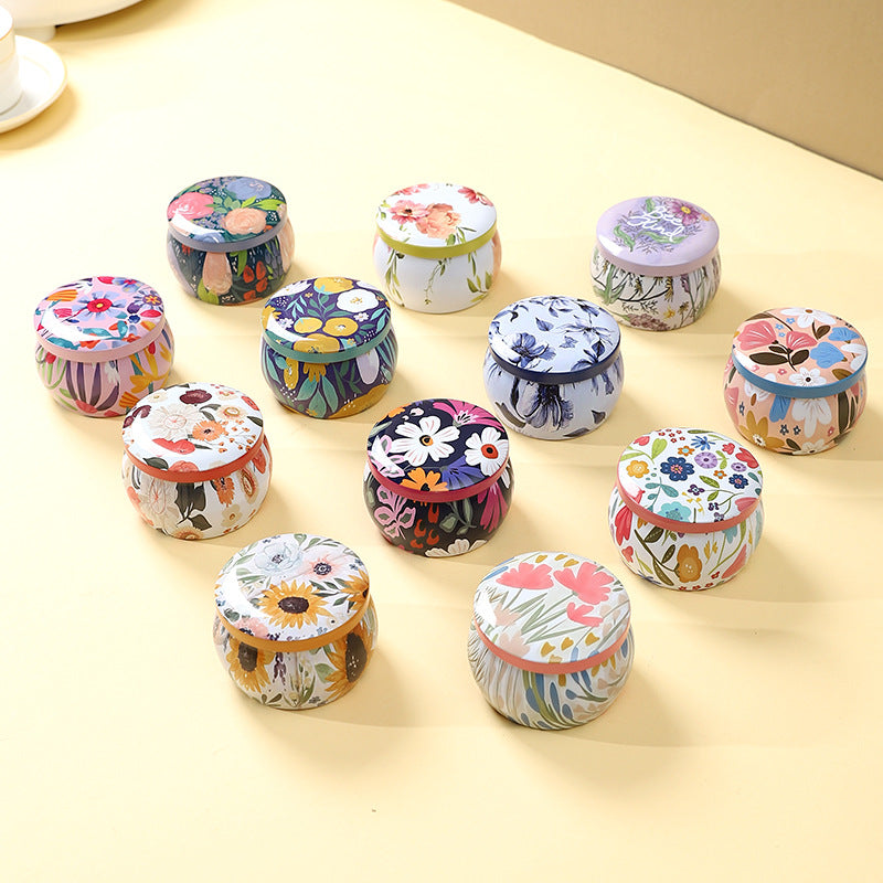 Floral Round Tin Storage Box ( 1pc )