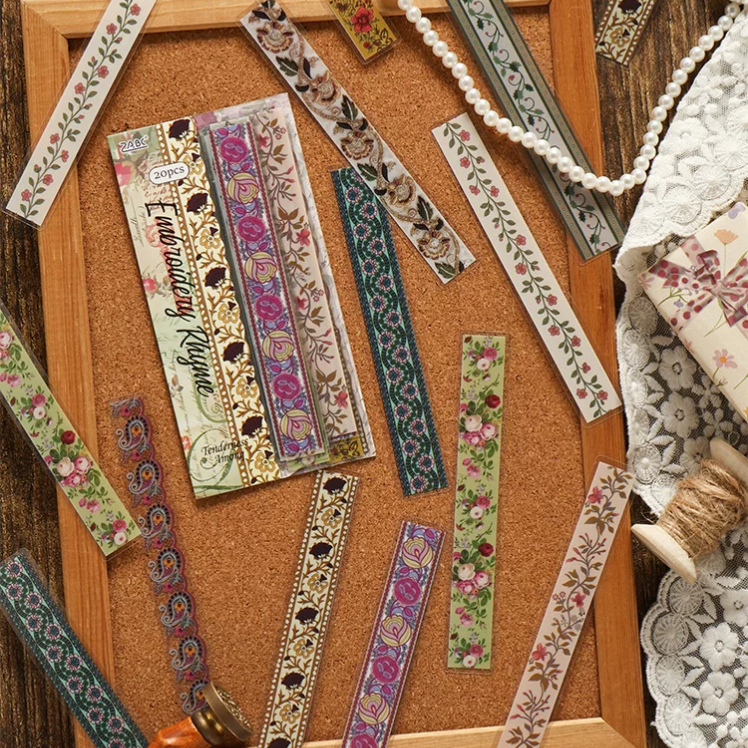 Lingering Amidst the Flower Series Journaling Scrapbooking Stickers Strips ( 20pcs )