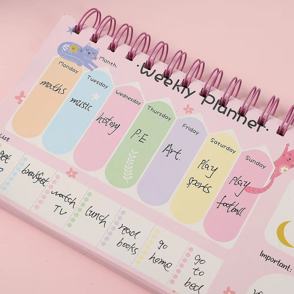 Cat Aesthetic Spiral Weekly Planner Desk Calendar Planner ( 1 pc )